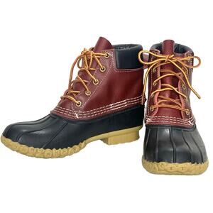 LL BEAN Bean Boots Women 7M Red Black Duck Lace Up Waterproof USA 503046 EUC
